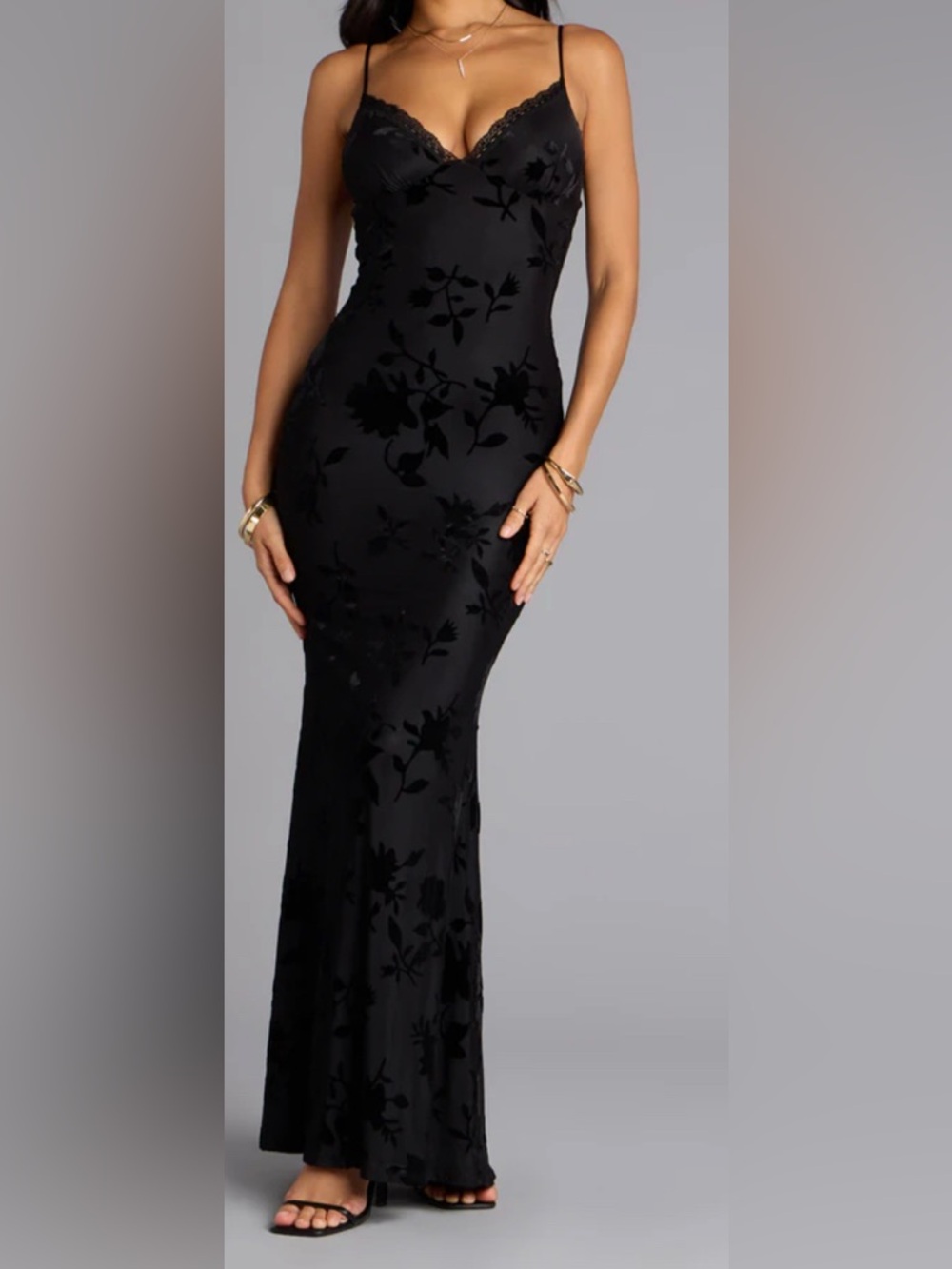 Windsor Midnight Garden Floral Velvet Burnout Maxi Dress